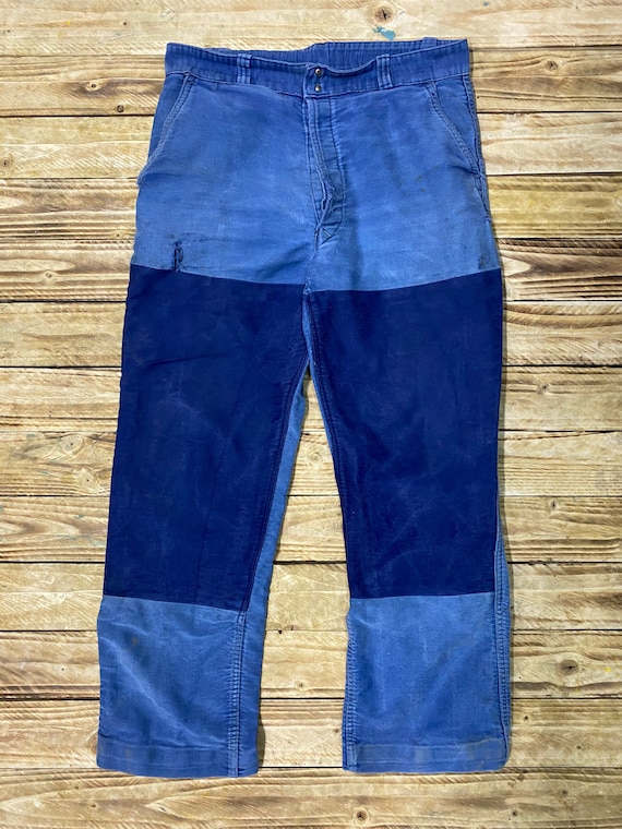 Vintage French Moleskin Trouser T85 Size W48L31 Bleu de Travail Pants