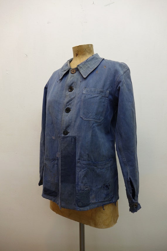 Vintage French Bleu de Travail Patched Workwear C… - image 1