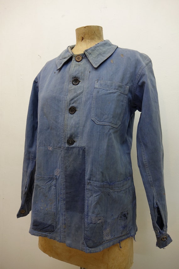 Vintage French Bleu de Travail Patched Workwear C… - image 3