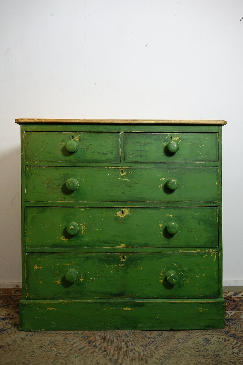 Vintage Painted Pine Chest of Drawers With a Distressed Green Etsy UK
