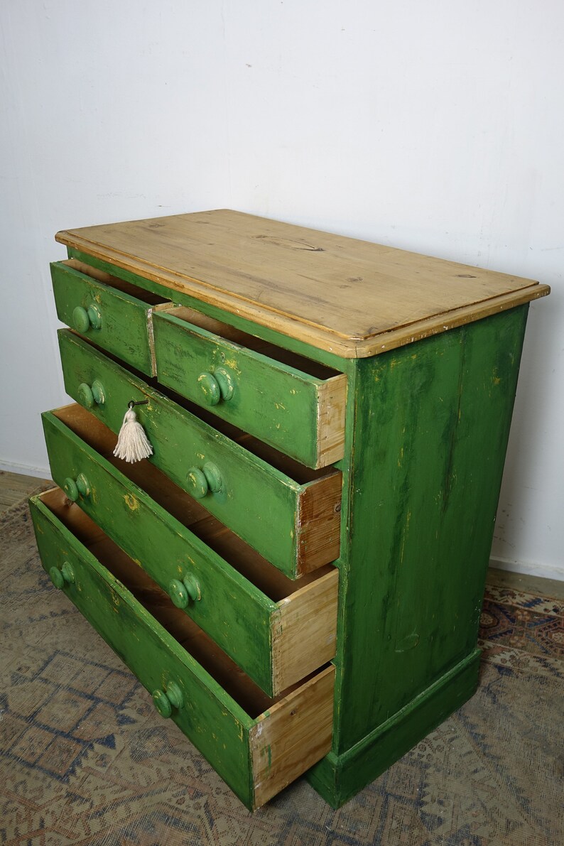 Vintage Painted Pine Chest of Drawers With a Distressed Green Etsy UK