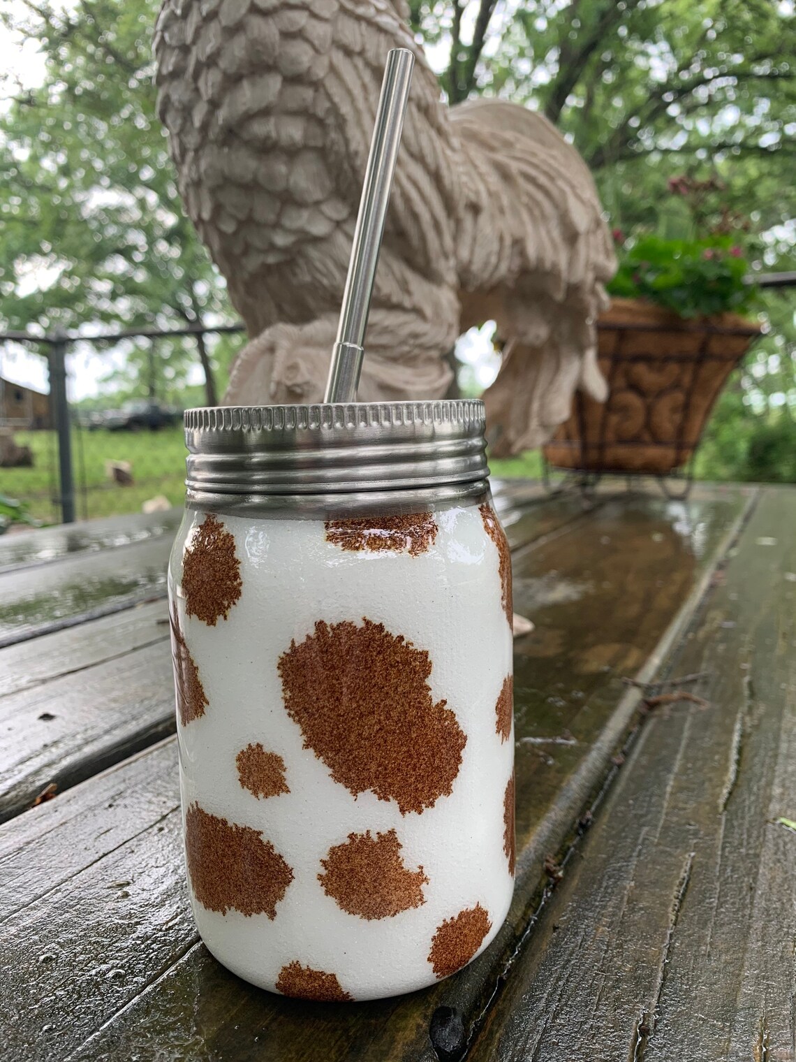 Epoxy Cowhide Cow Print Stainless Steel Mason Jar Tumbler Etsy