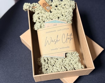 Patrón de ganchillo cuadrado para exfoliación facial de algodón hecho a mano - paño de baño reutilizable y ecológico