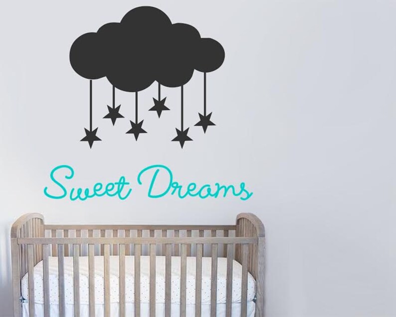Large wall decor Nursery Decor Home Decor Sweet Dreams Sweet Dreams Cloud and Falling Stars Vinyl DecalSticker