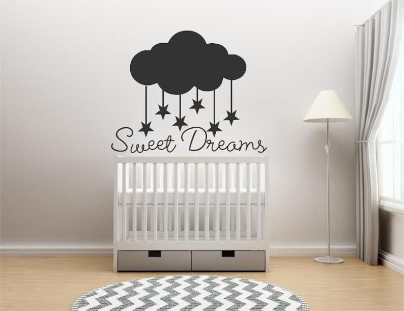 Large wall decor Nursery Decor Home Decor Sweet Dreams Sweet Dreams Cloud and Falling Stars Vinyl DecalSticker