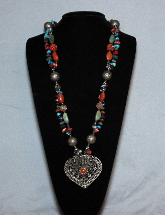 36 inch beaded necklace with various stones, deco… - image 1