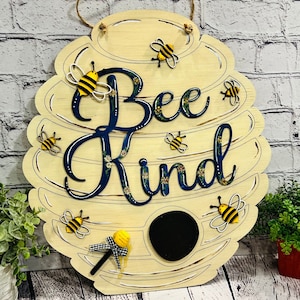DIY wood kit, Bee Kind wood cut out, Wood designs, Paint your own kit, Bee design, Bee door hanger, Farmhouse Bee door hanger,
