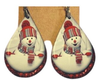 Christmas snowman earrings, lightweight earrings, Teardrop earrings