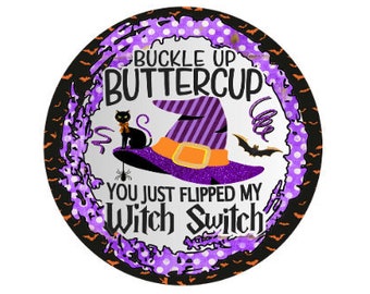 Witch Wreath sign, Wreath attachment, Wooden rail sign, Halloween wall hanging