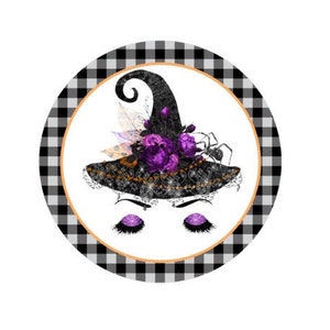 Wreath sign attachment or home wall hanging. Halloween sign, Witch hat, Purple and black witch hat sign