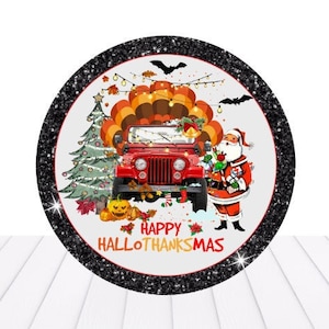 Happy Hallothanksmas wreath sign, All holiday sign, Halloween, Thanksgiving, Christmas sign