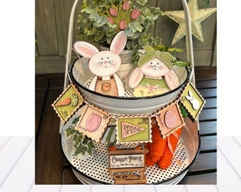 Tiered tray décor, Unfinished wood tiered tray, DIY wood kit, Easter wood kit, Easter decorations, wood bunny, Karens Kraft Room