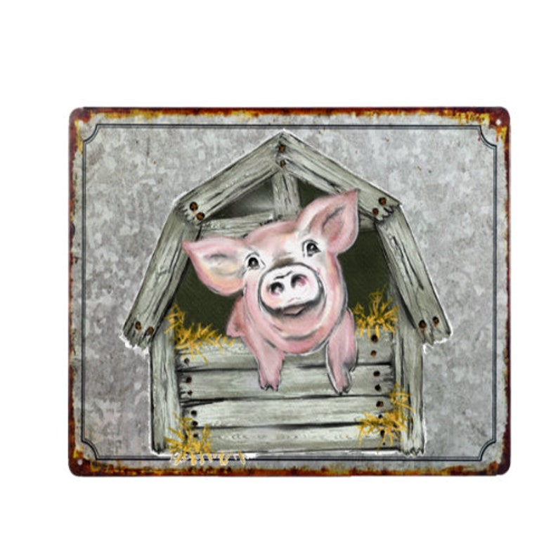 rusty galvanized sign Wreath sign country farmhouse wall hanging farmhouse pig sign