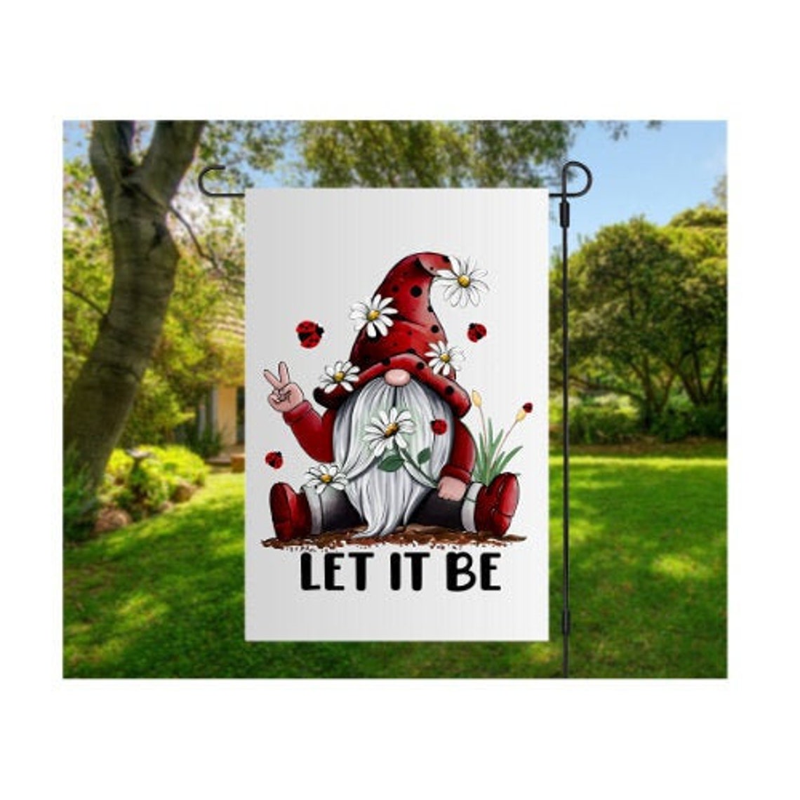 Garden Flag Gnome Flag Let It Be Hippie Gnome Lady Bug Etsy Sweden