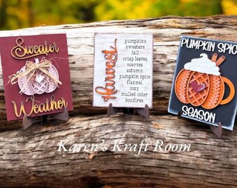 Autumn home decor shelf sitter, Pumpkin spice, Harvest, Sweater Weather, Autumn decor, wood shelf decor