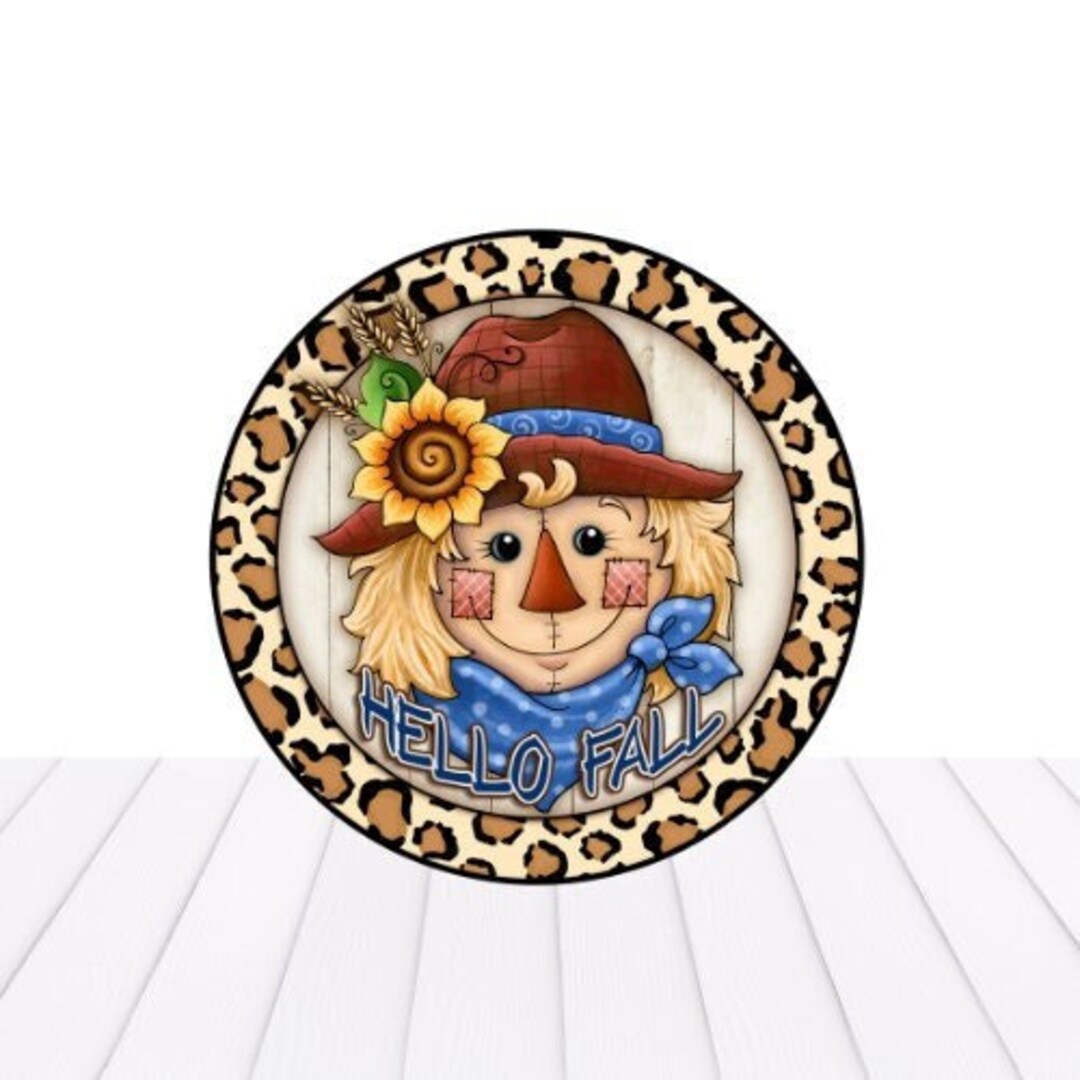 Fall Wreath Sign, Fall Scarecrow, Leopard Print, Fall Door Hanger, Wall ...