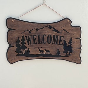 Welcome Rustic wood sign for camping or front door hanger