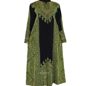 Hayaa GREEN Palestinian Thobe Tatreez Dress Plus Tall Size 4X Length 59&quot;