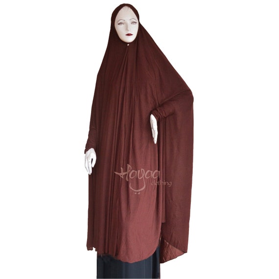 Pecan Brown 1-Pc Overhead Muslim Prayer Outfit Sleeves Long Khimar Hijab Burqa
