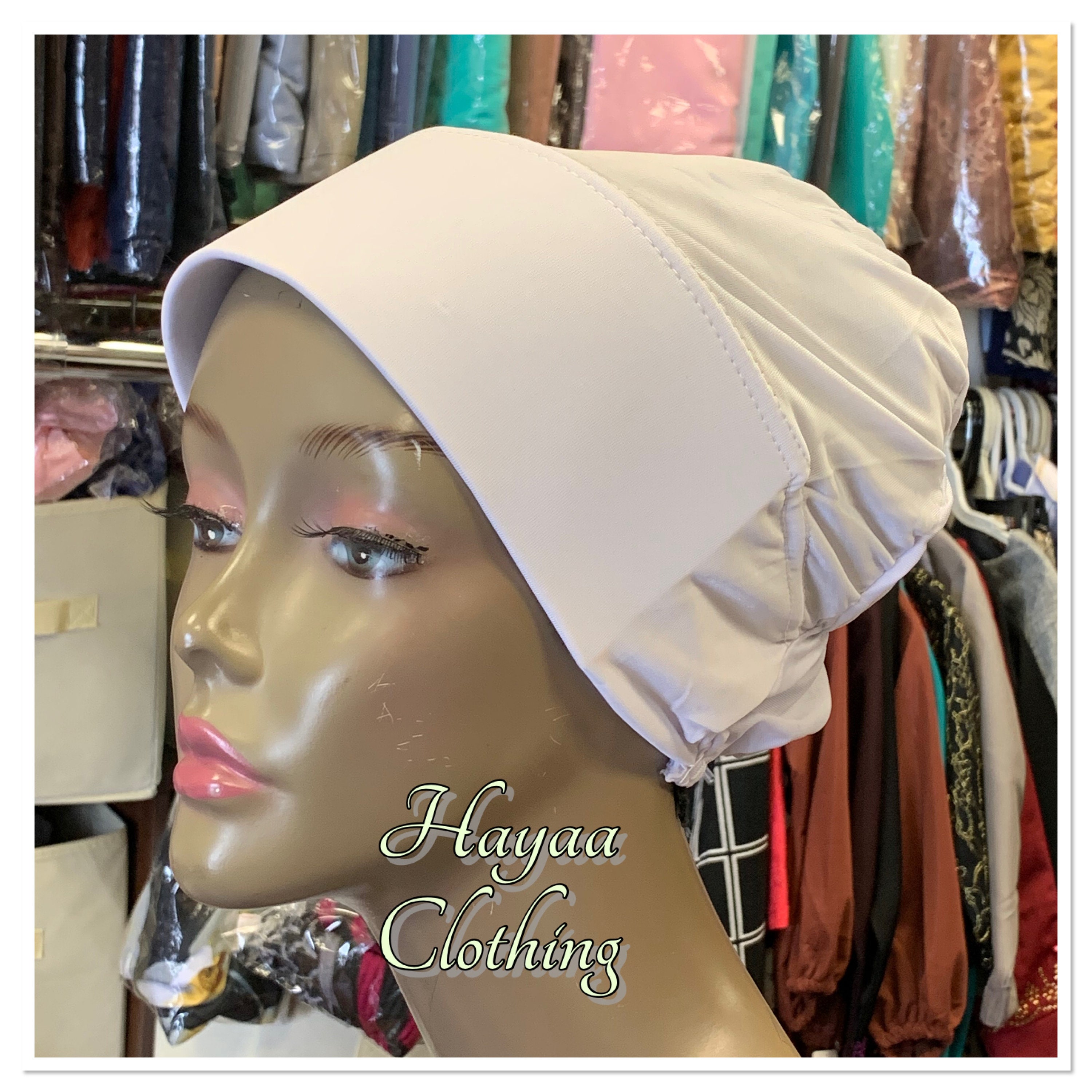 Hayaa Clothing WHITE Stiff Front Underscarf Hijab Bonnet Cap UK