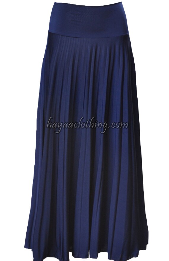 navy blue pleated maxi skirt
