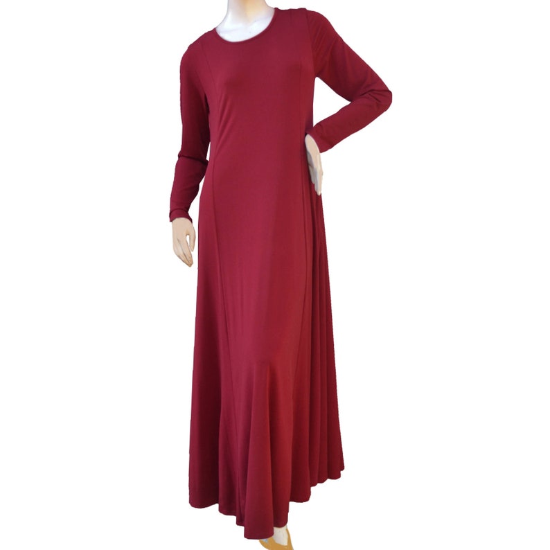 Maroon Jersey Maxi Dress With Full Sleeves Modest Long Dress | Etsy