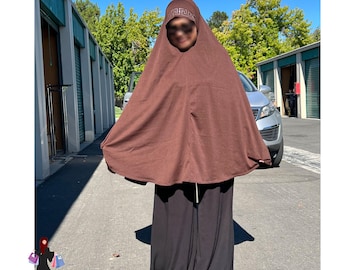 Extra lång brun khimar hijab: lätt polystickad, 112 cm
