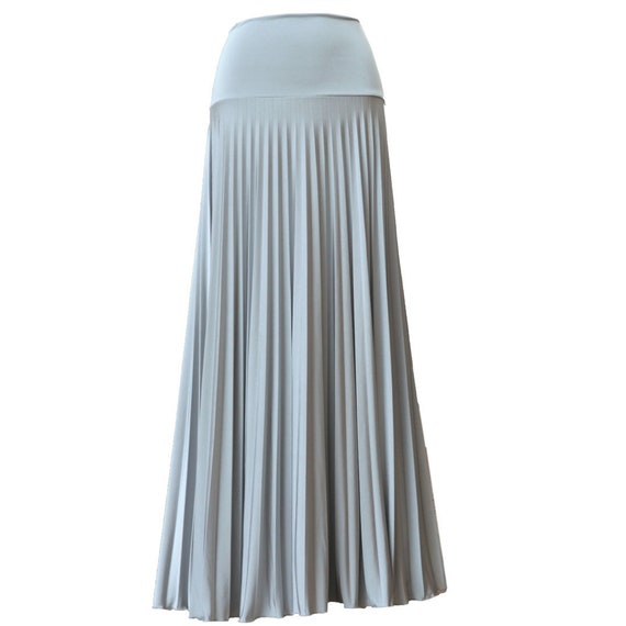 Silver Pearl Flare Jersey Pleated Maxi Skirt Modest Long | Etsy