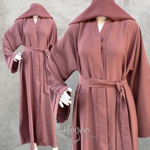 HC AMANI Dark Rose Snap-Front Piping Dubai Abaya Sash Hijab Islamic Clothing Sz 52 54 56 58 60