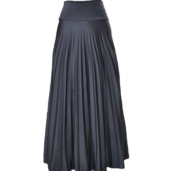 BLACK Flare Jersey Pleated Maxi Skirt Modest Long Skirt | Etsy