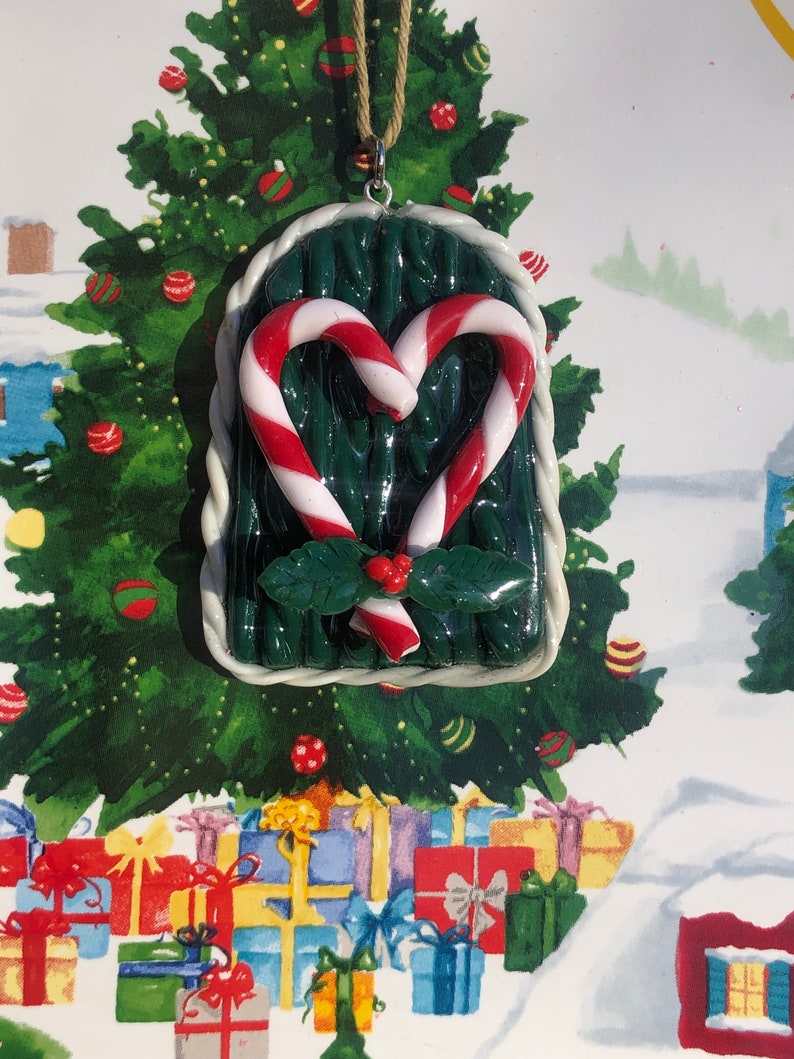 Green Candy Cane Heart Christmas Ornament Etsy