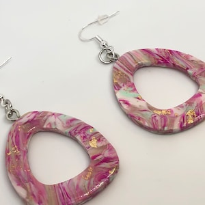 Marbled Pink & Gold Dangle Earrings