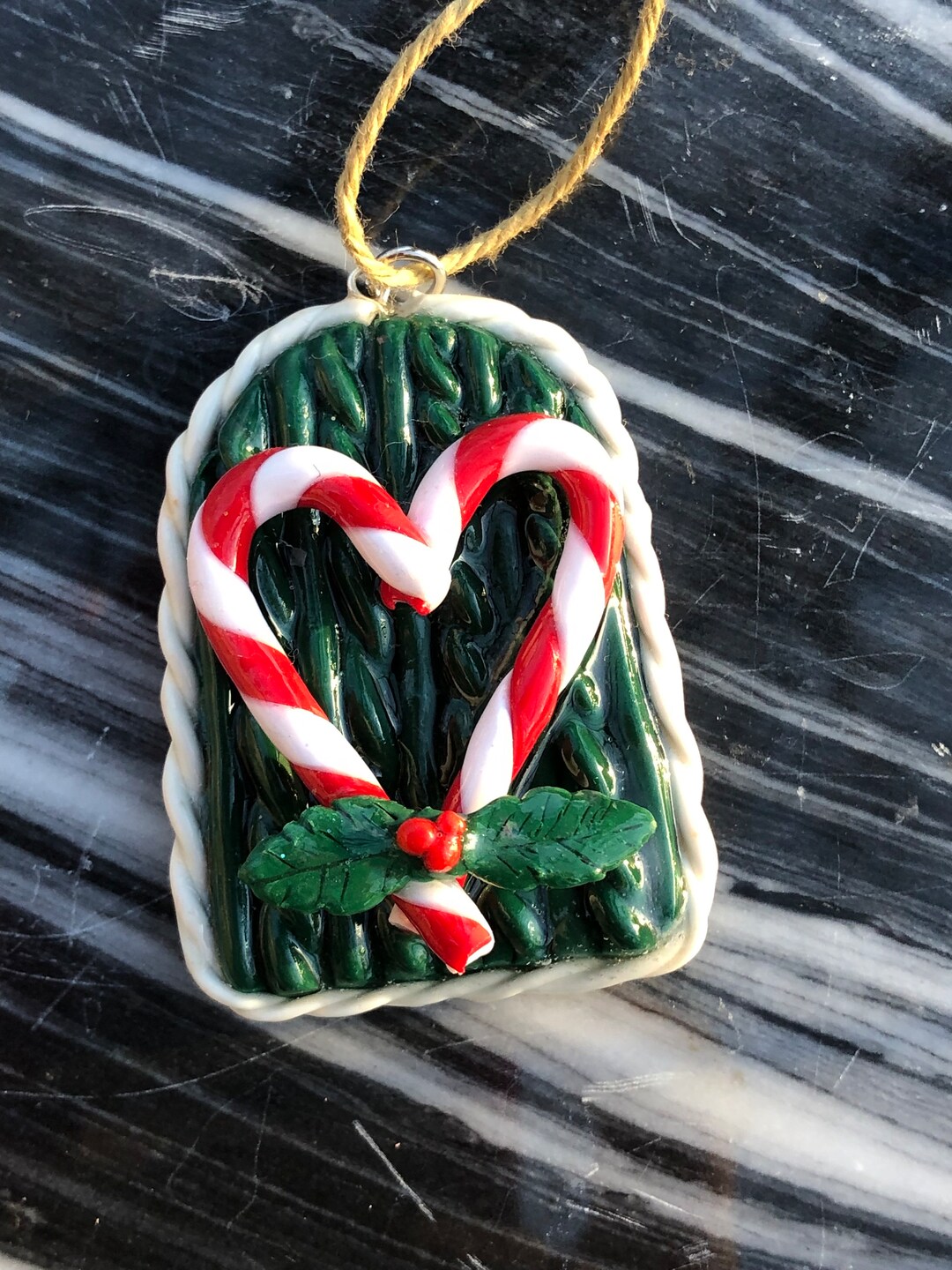 Green Candy Cane Heart Christmas Ornament Etsy