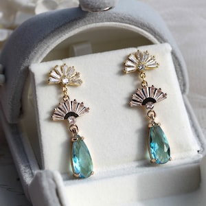 Art Deco Turquoise Earrings, Aquamarine Bridesmaid Earrings, Mother of the Bride Earrings, Something Blue Bridal Earrings, Auntie Gifts