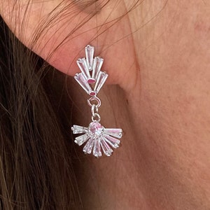 Art Deco Bride Earrings, Silver Bridal Earrings, 1920s Wedding Earrings, Dainty Fan Earrings, Bridesmaid Earrings Jewelry, Coquette Jewelry