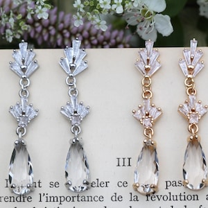 Boucles d&#39;oreilles de mariage Downton Abbey, boucles d&#39;oreilles en cristal art déco, bijoux de mariée des années 1920