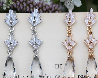 Elegantes pendientes de boda Art Déco de los años 20, dorados o plateados: joyas de novia estilo flapper de Downton Abbey