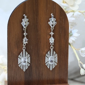 Art Deco Starburst Ohrringe, Geometrische Diamant Stern Ohrringe, Gatsby Silberhochzeit Ohrringe, 1920er Jahre Brautohrringe, Art Deco Schmuck