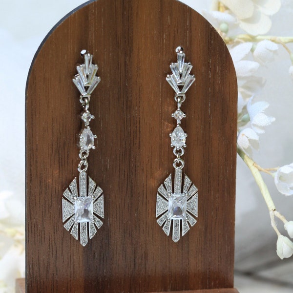 Art-Deco-Starburst-Ohrringe, Diamant-Braut-Ohrringe, silberne Kristall-Ohrringe, Brautjungferngeschenke, meistverkaufte Artikel, Great Gatsby