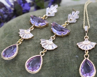 Amethyst 1920s Art Deco Dangle Earrings, 1920s Gatsby Lilac Bridal Jewelry, Bridesmaid Gifts