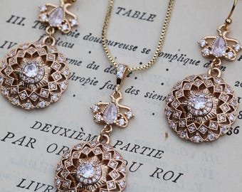 Victorian Crystal Dangle Wedding Earrings, Bridgerton Gold CZ Bridal Jewelry