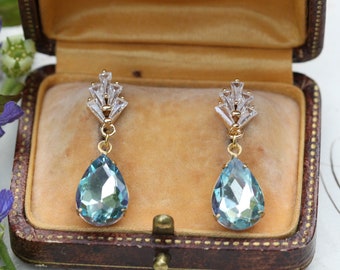 Aquamarine Art Deco Earrings, Something Blue Bridal Earrings, Light Blue Crystal Earrings, Mother of Bride, Bridesmaid Gifts, Deco Jewelry