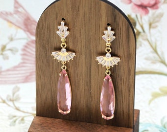 Pendientes colgantes de boda rosas estilo Art Déco, joyería nupcial de la época de la Regencia