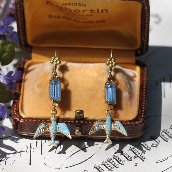 Aquamarine Bird Earrings, Dove Hummingbird Whimsical Fun Earrings, Marie Antoinette Light Blue Earrings, Shabby Chic, Homemade Jewelry,