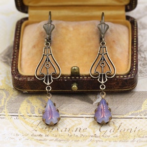 Lavender Bride Earrings, Art Nouveau Lilac Earrings, Crystal Bridal Earrings, Regency Marie Antoinette, Victorian Earrings, Lavender Wedding