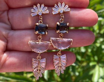 Pendientes de boda Art Déco estilo Downton: Joyería nupcial de cristal estilo Gatsby de los años 20