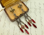 Vintage Art Deco Earrings, Ruby Red Chandelier Earrings, Big Antique Earrings, Bridesmaid Gifts, 1920s Art Deco Jewelry, Edwardian Jewelry