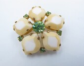 1950s vintage brooch pin, Sweet green rhinestone patterned lucite RARE flower brooch pin, Antique plastic green brooch pin, 1940s 1960s