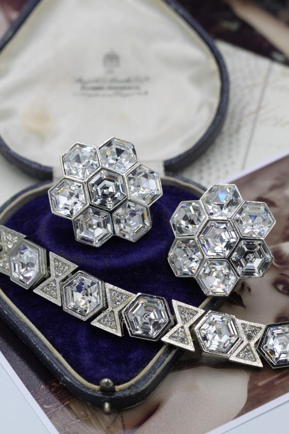 Vintage Silver Hexagonal Geometric Statement Jewe… - image 7