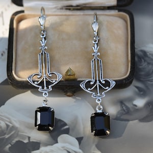 Vintage Art Deco Earrings, Silver Black Geometric Earrings, 1920s Wedding Earrings, Gatsby Bridal Earrings, Bridesmaid Gifts, Deco Jewelry
